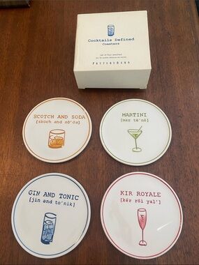 Pottery Barn Cocktails Defined Coasters Set of Four with Box